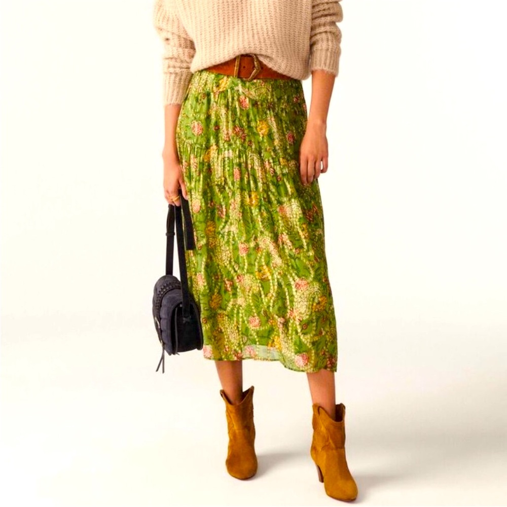 ba&sh Raya Vert Skirt metallic gold details boho women’s size large